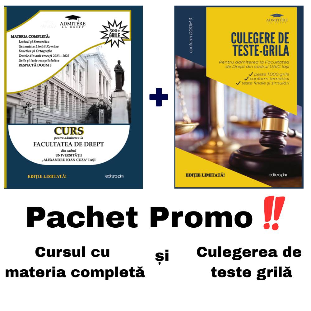 Pachet promo: Curs + Culegere grile admitere drept UAIC